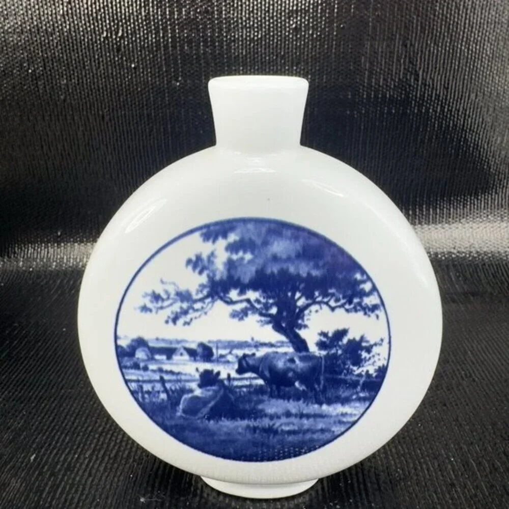 ROYAL COPENHAGEN Denmark Fajance Blue Porcelain Vase‎ Bottle Dansk Landskab Vase